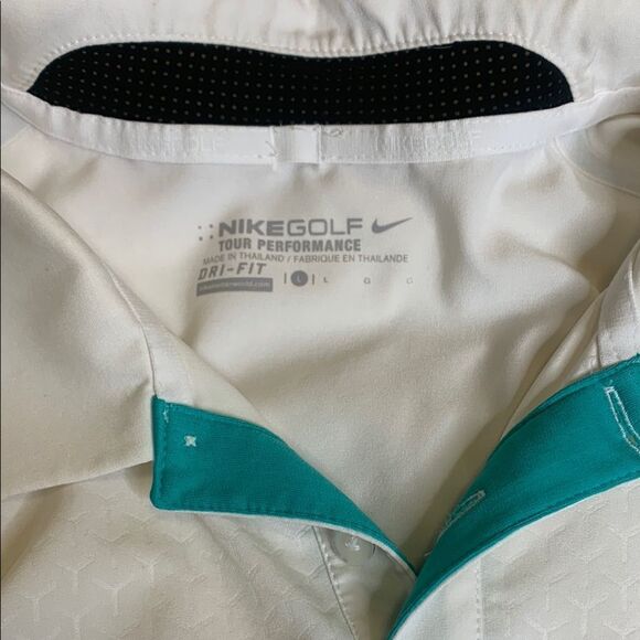 Nike GOLF TOUR PERFORMANCE, Men's White and Teal Polo Shirt, large - Picture 6 of 14